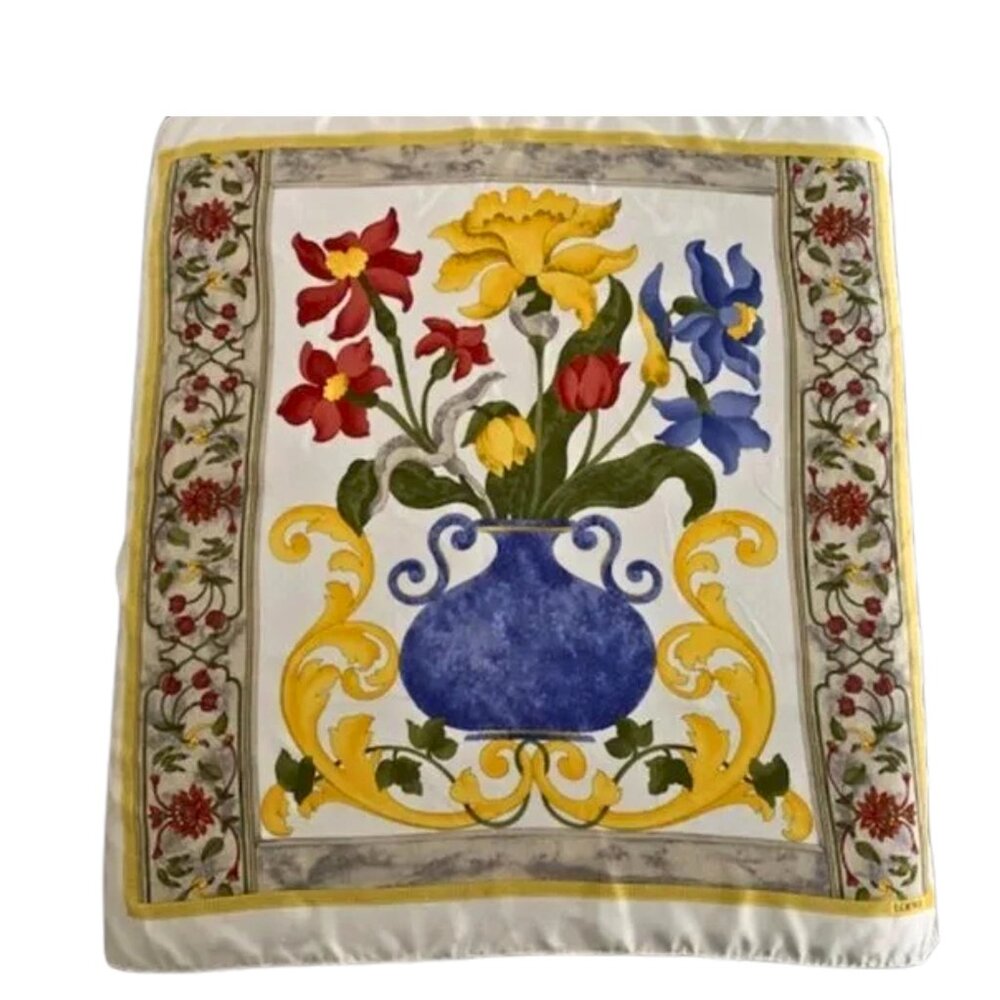 Vintage LOEWE Flower Urn Silk Scarf Unworn 80s